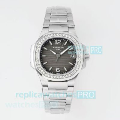PPM Super Clone Patek Philippe Nautilus 7010 Grey Dial Diamond Quartz Lady’s Watch 